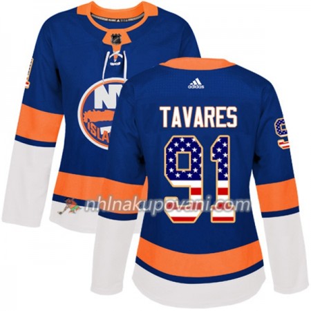 New York Islanders Dresy John Tavares 91 2017-2018 USA Flag Fashion Modrá Adidas Authentic - Dámské New York Islanders Dresy John Tavares 91 2017-2018 USA Flag Fashion Modrá Adidas Authentic - Dámské